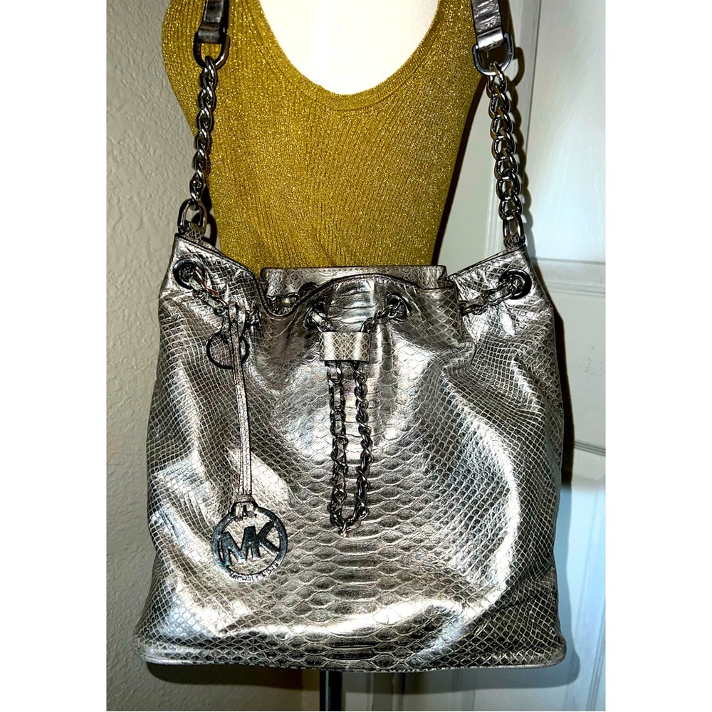 Michael Kors Metallic Silver Python Bucket Bag - image 1